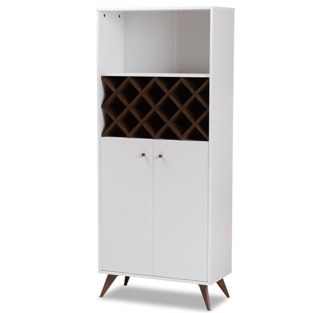 Baxton Studio Serafino Mid-Century Modern White and Walnut Finished Wood Wine Cabinet