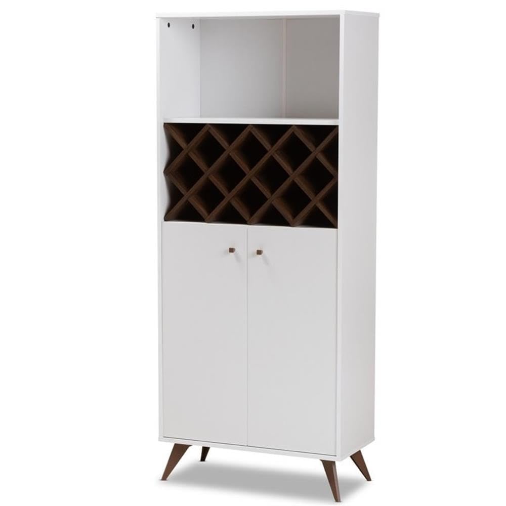 Baxton Studio Serafino Mid-Century Modern White And Walnut Finished Wood Wine Cabinet