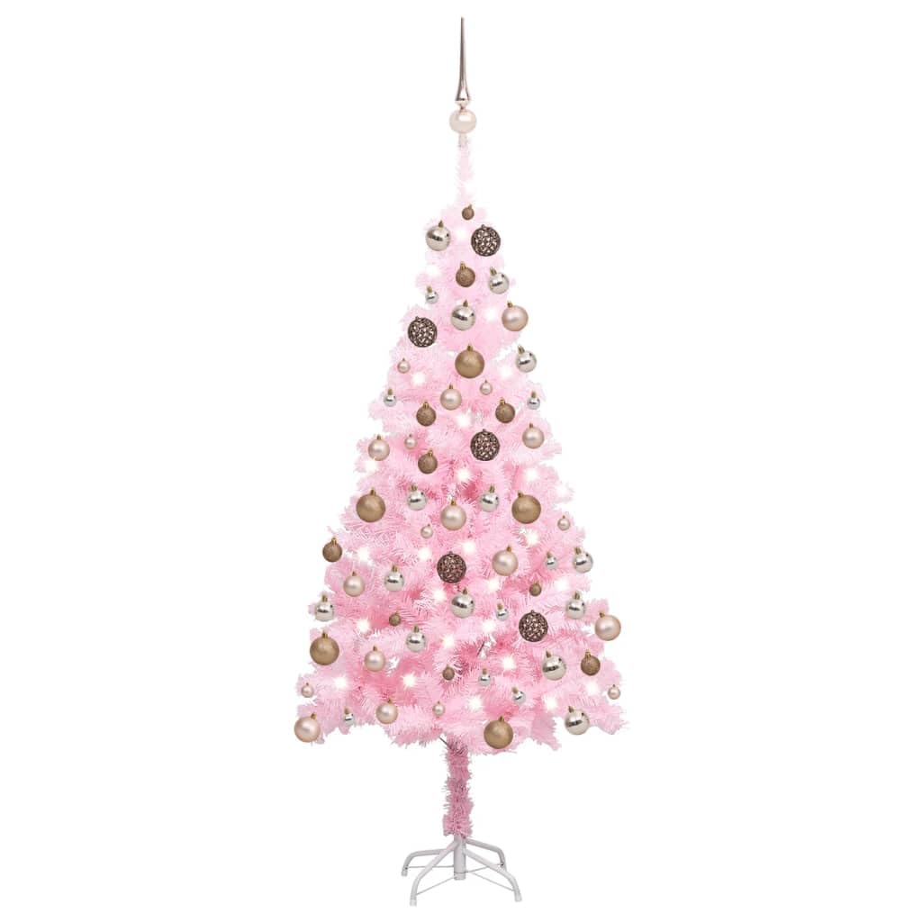 Vidaxl Artificial Christmas Tree In Pink Pvc With Energy-Efficient Led Lights And Ball Set - 47.2&quot; Tall, 25.6&quot; Diameter, Usb-Operated, Easy To Assemble