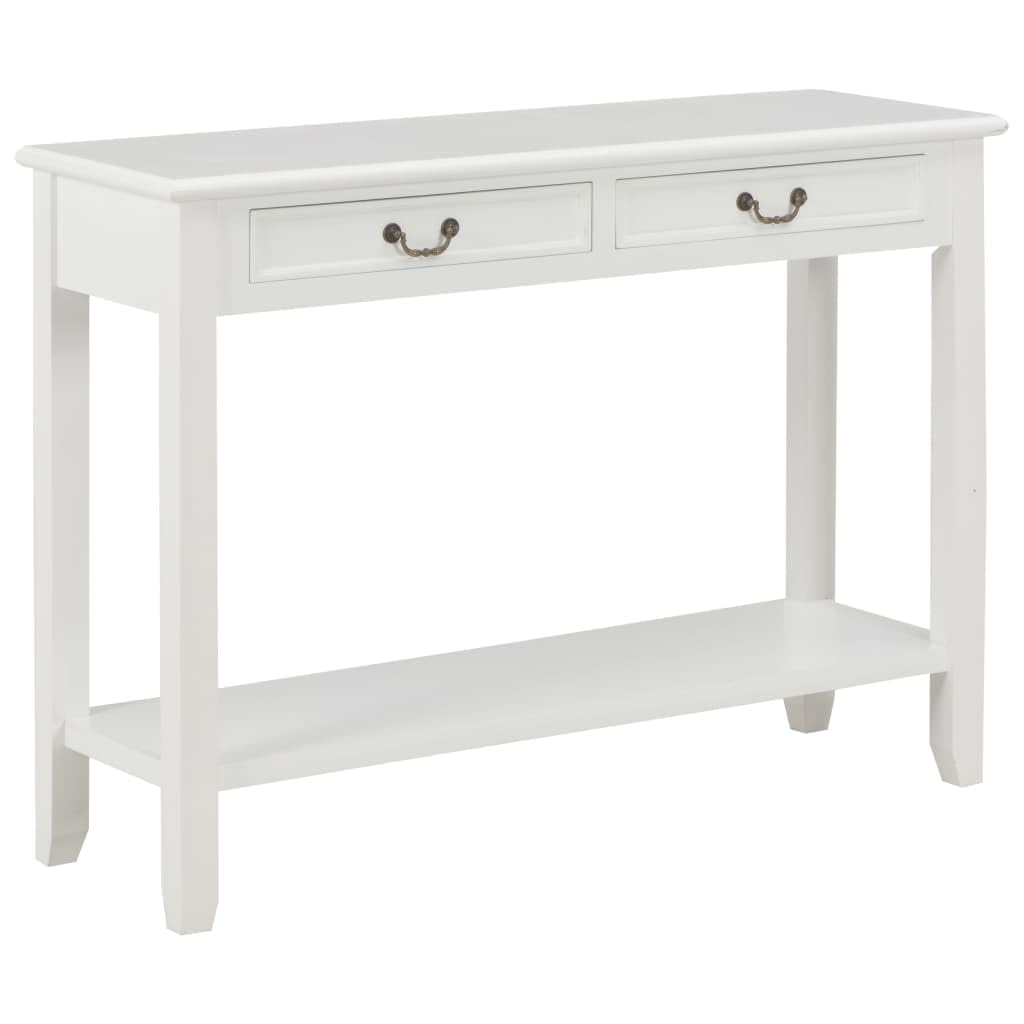 vidaXL White Classic Wooden Console Table with Paulownia Veneer - Multipurpose Furniture Piece as Side Table or Sideboard, with Spacious Drawers and Extra Shelf for Optimal Home Organization