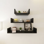 vidaXL Floating Wall Shelves - Wall Mounted Display Shelves, Black MDF, 3 Pcs, Invisible Mounting System, Various Sizes