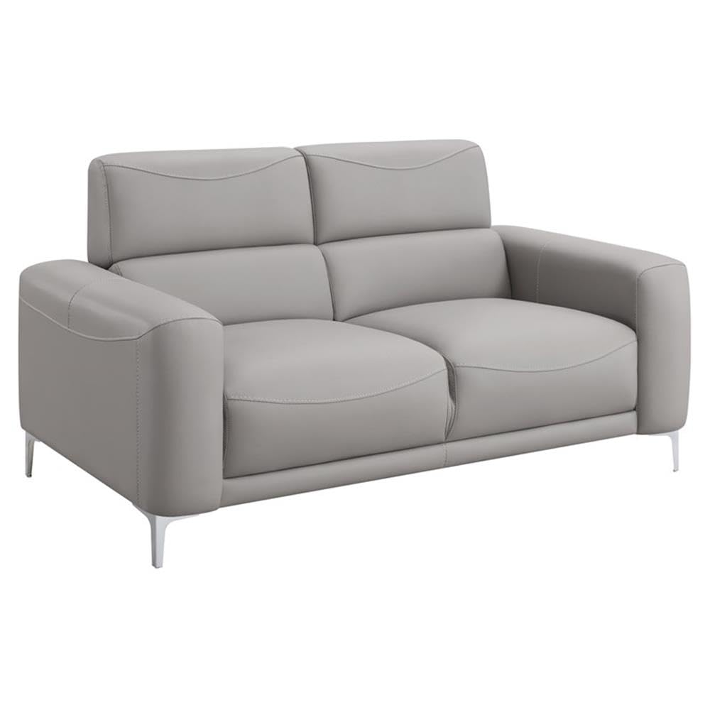 Coaster Home Furnishings 2-Piece Contemporary Track Arm Upholstered Faux Leather Sofa Set in Gray