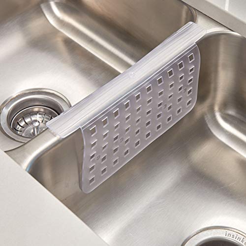iDesign 36700 Euro Plastic Sink Saddle, Glassware and Sink Protector for Kitchen, Bathroom Pots, Pans, Dishes, 11'' x 12'', Clea