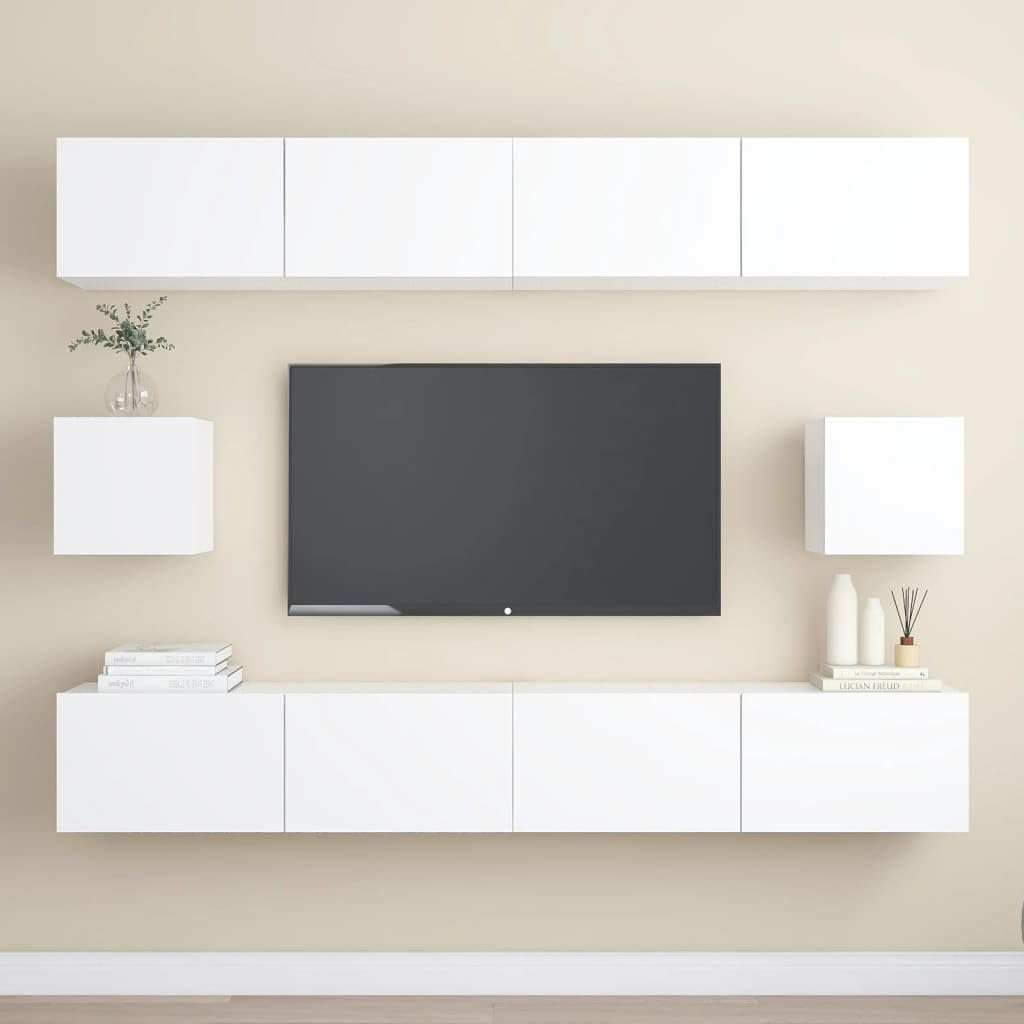 vidaXL TV Stand Set 6 Piece Home Indoor Entertainment Center Hanging HiFi Plasma Cabinet Stereo TV Stand Unit Furniture White Engineered Wood