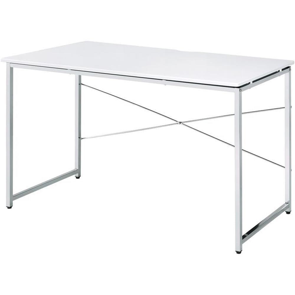 Acme Tennos Rectangular Metal Frame Writing Desk in White and Chrome