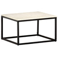 vidaXL White Real Stone Marble Texture Coffee Table - Modern End Table 23.6"x23.6"x13.8" with Black Iron Frame for Living Room, Bedroom, Indoor