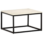 vidaXL White Real Stone Marble Texture Coffee Table - Modern End Table 23.6"x23.6"x13.8" with Black Iron Frame for Living Room, Bedroom, Indoor