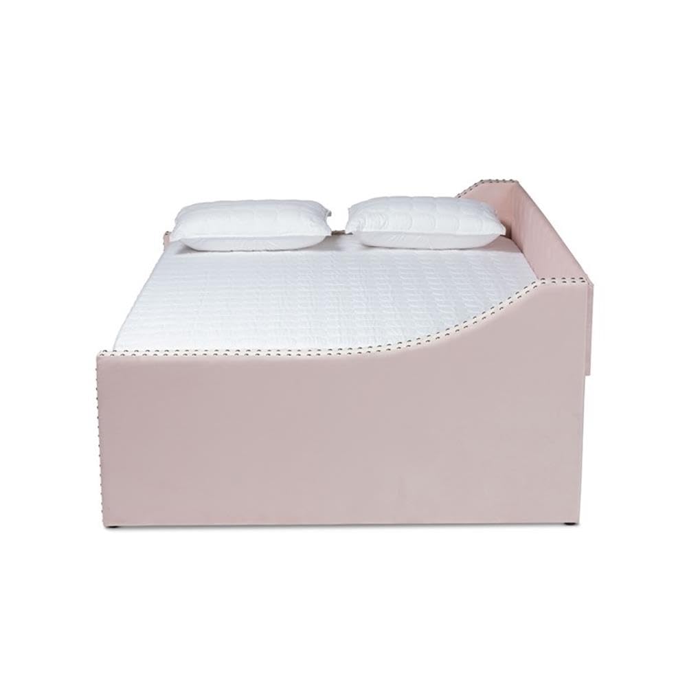 Baxton Studio Raphael Modern and Contemporary Pink Velvet Fabric Upholstered Full Size Daybed with Trundle