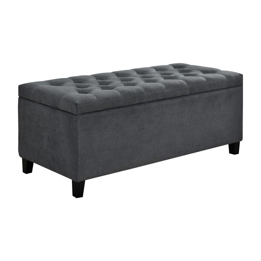 Coaster Furniture Modern Upholstered Bedroom Storage Bench Button Tufted Top Charcoal Gray Fabric Black Legs 915143