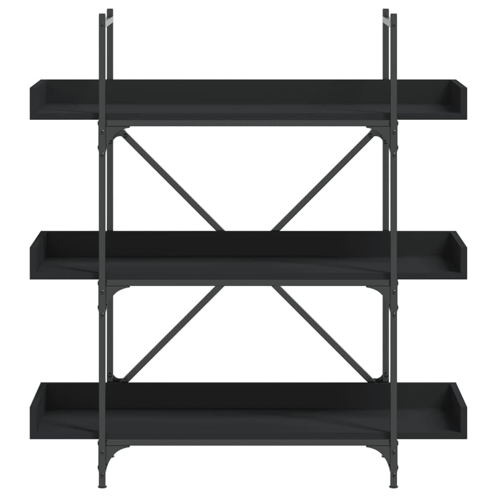 vidaXL Bookcase - 3-Tier Ample Storage Bookshelf with Adjustable Feet; Industrial Style Engineered Wood Book Stand in Black Finish; Measures 39.4"x13"x42.7"