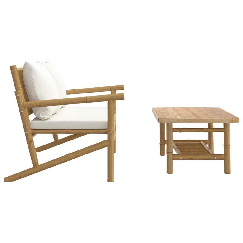vidaXL Elegant 2 Piece Bamboo Patio Lounge Set with Cream White Cushions, Lightweight Construction, Comfortable for Outdoor Space