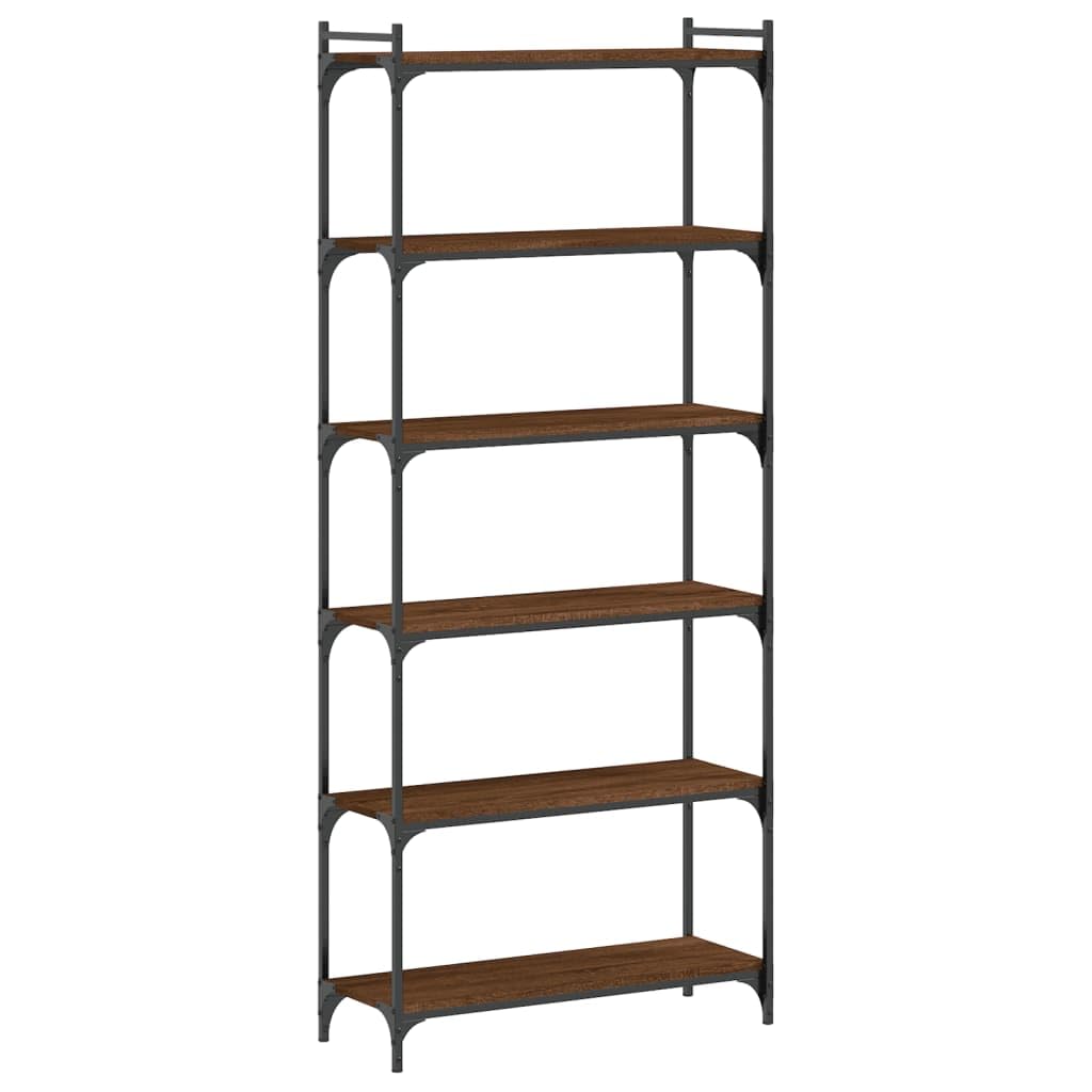 vidaXL 6-Tier Bookcase - Industrial Style Bookshelf in Brown Oak - Engineered Wood