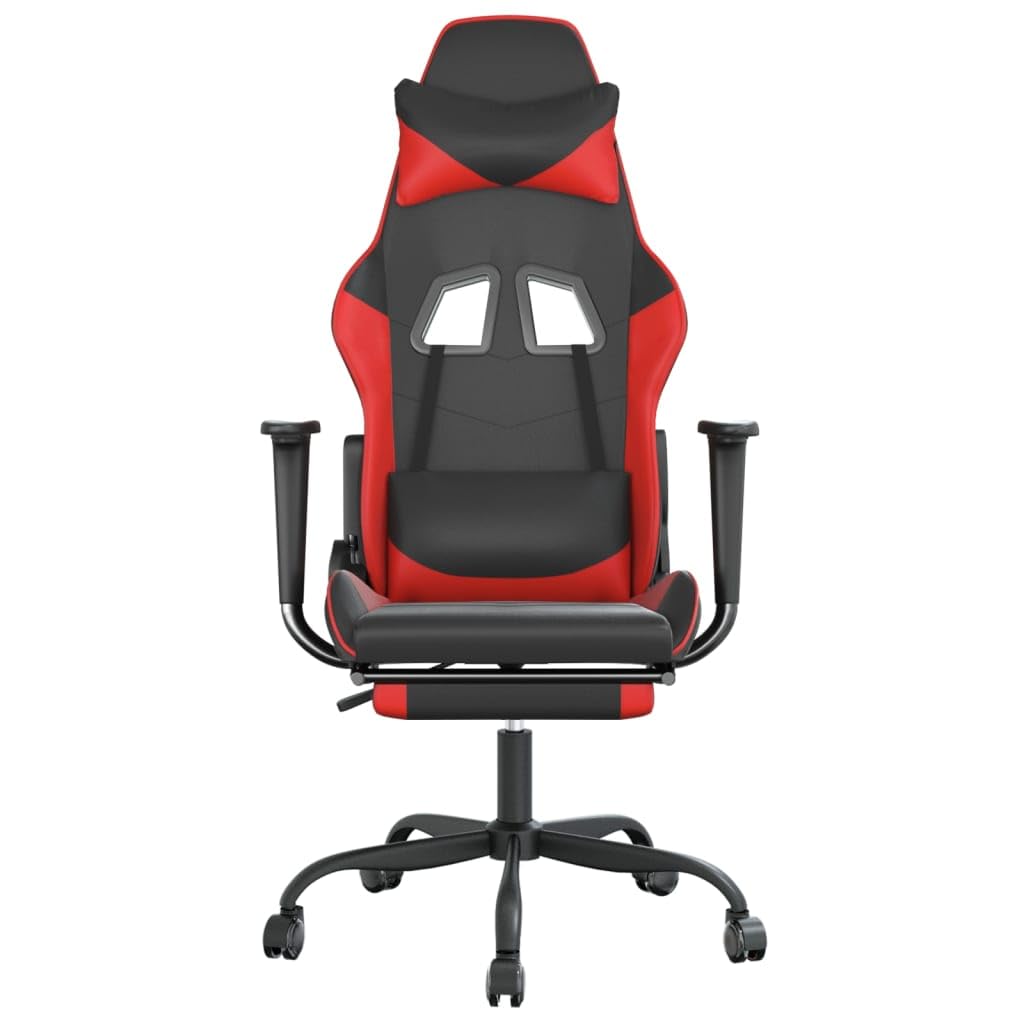 vidaXL Faux Leather Adjustable Gaming Chair with Footrest and Foam Filling - Black&Red
