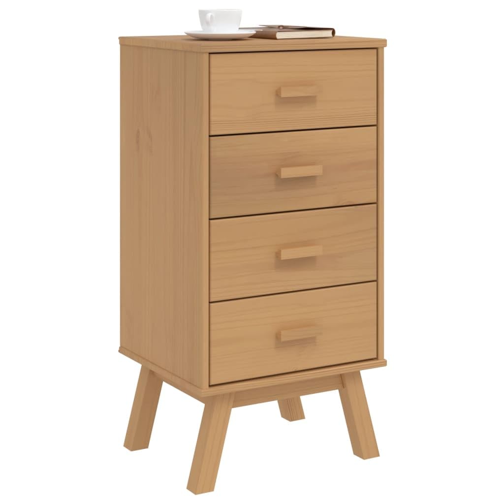 vidaXL Olden Brown Solid Pine Wood Bedside Cabinet - 4-Drawer Nightstand with Wooden Feet, Wax Finish, Scandinavian Bedroom Storage