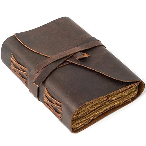 Nomadcraftsco. Vintage Leather Journal Lined Pages - Leatherbound Journal - Handmade Antique Deckle Edge Paper - Leather Sketchb