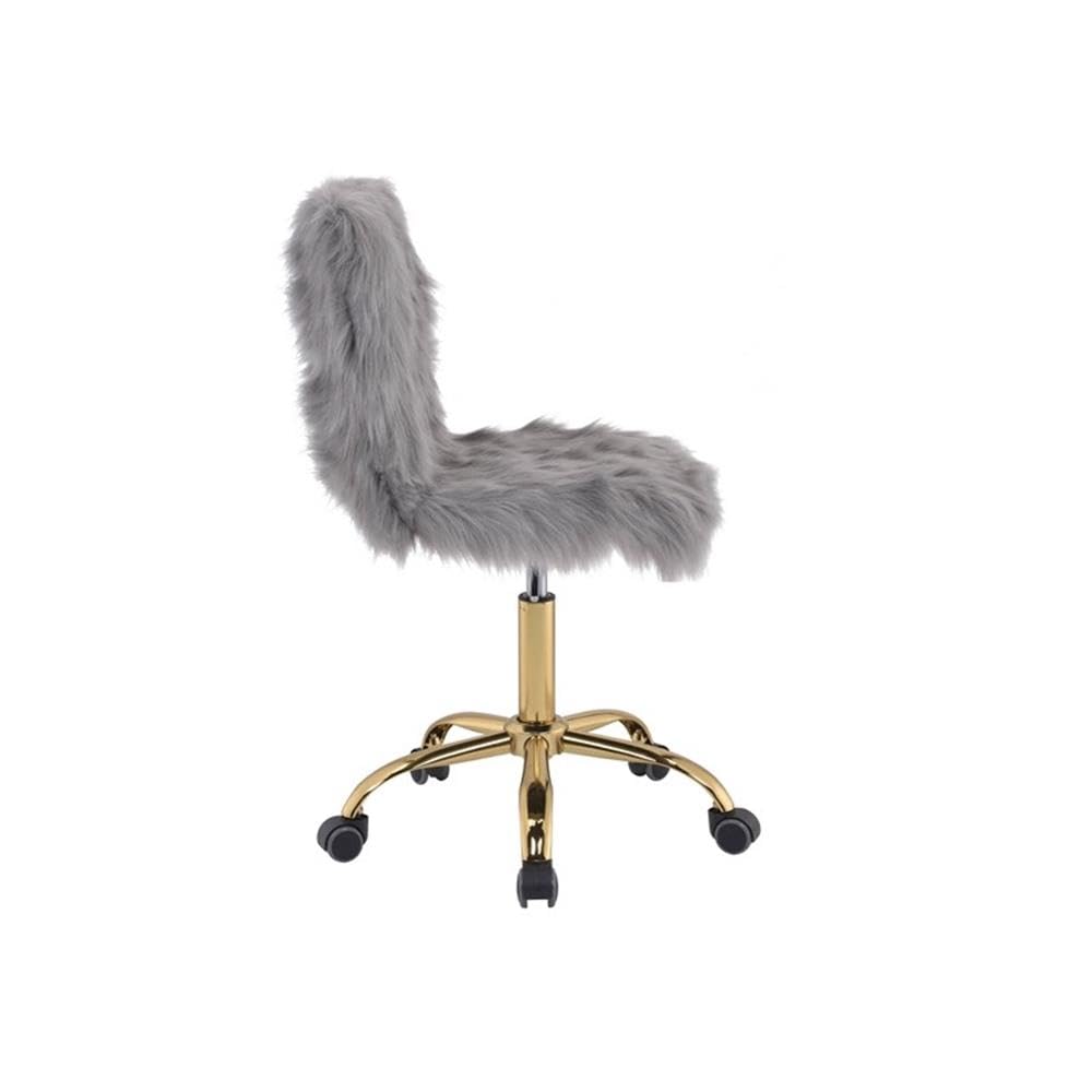 Acme Arundell Office Chair in Gray Faux Fur & Gold Finish