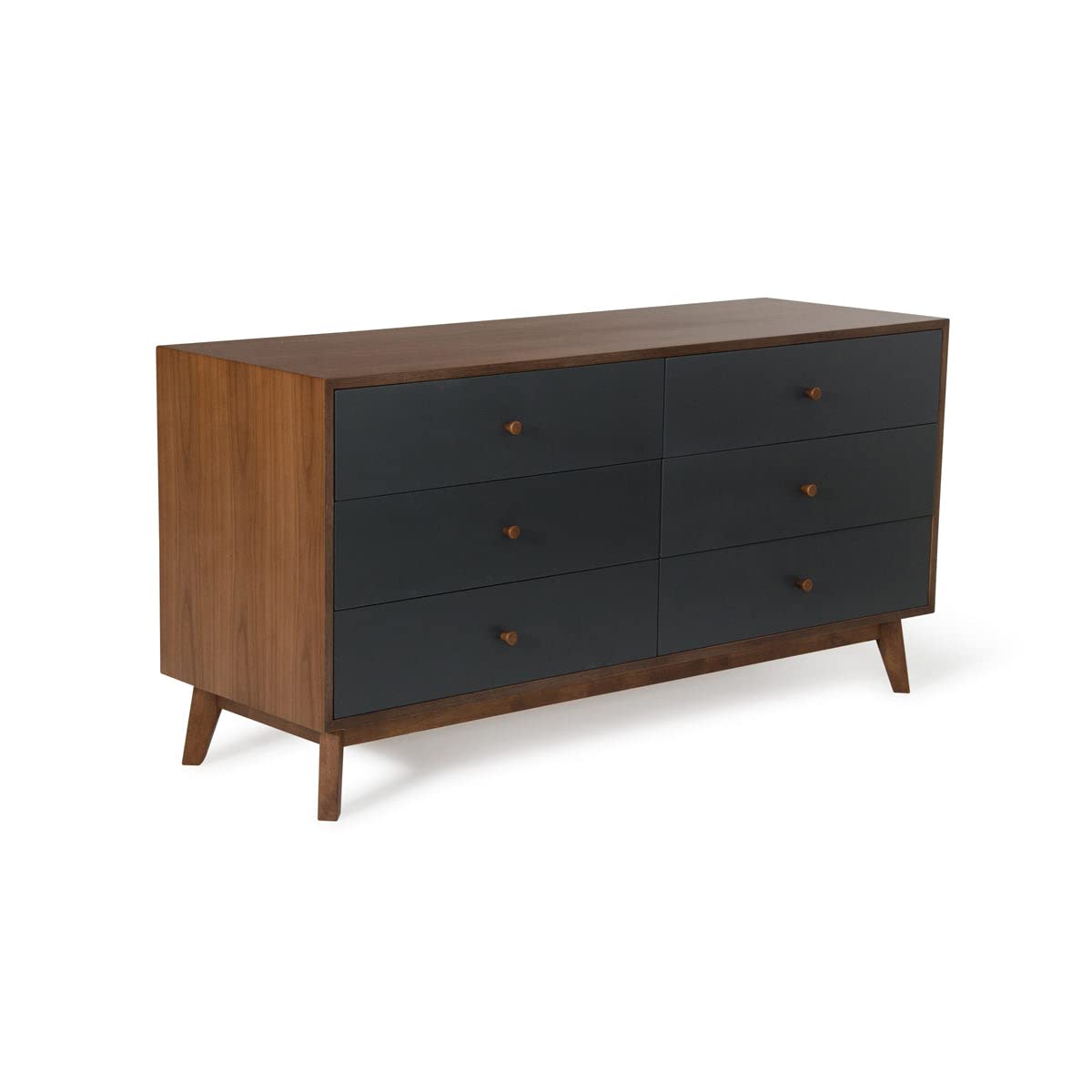 HomeRoots Grey & Walnut Veneer, MDF, Wood 30' Grey and Walnut Veneer MDF and Wood Dresser with 6 Drawers