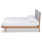 Baxton Studio Jarlan Modern and Contemporary Transitional Grey Fabric Upholstered and Walnut Brown Finished Wood Queen Size Platform Bed