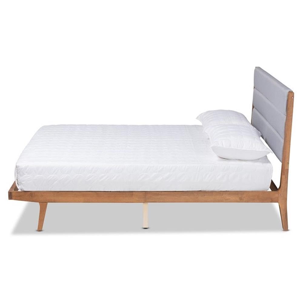 Baxton Studio Jarlan Modern and Contemporary Transitional Grey Fabric Upholstered and Walnut Brown Finished Wood King Size Platform Bed