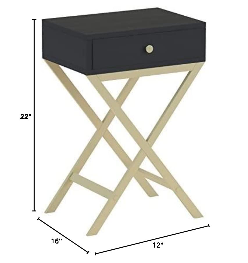 Acme Coleen 1-Drawer Metal Tube End Table In Black And Brass