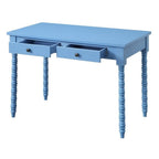 Acme Altmar Wooden Rectangular 2-Drawer Writing Desk with Turned Legs in Blue
