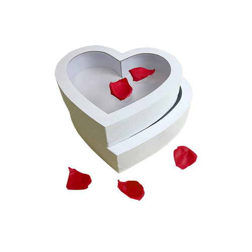 10 Cardboard Heart Shaped Mache Flowers Packaging Strawberries Sweets Gift Box with Clear Lid Set of 2(L/M) (White, Heart Shaped