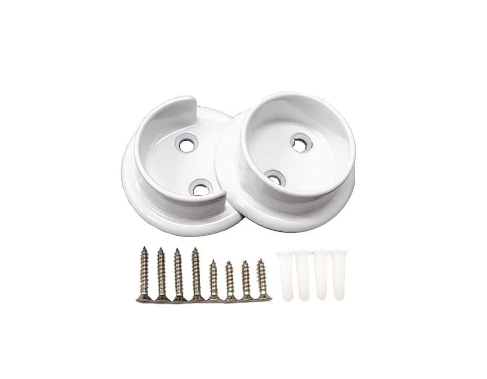 QCAA Heavy Duty Solid Metal Closet Rod Socket Set, 1-3/8  , Matte White, 1 Pair, Made In Taiwan