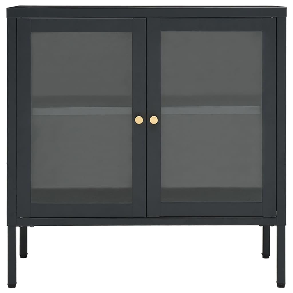 vidaXL Sideboard in Anthracite - Modern Steel & Glass Storage Cabinet - 27.6&quot;x13.8&quot;x27.6&quot; - Adjustable Shelf, Feet - Stylish and Practical Home Furniture