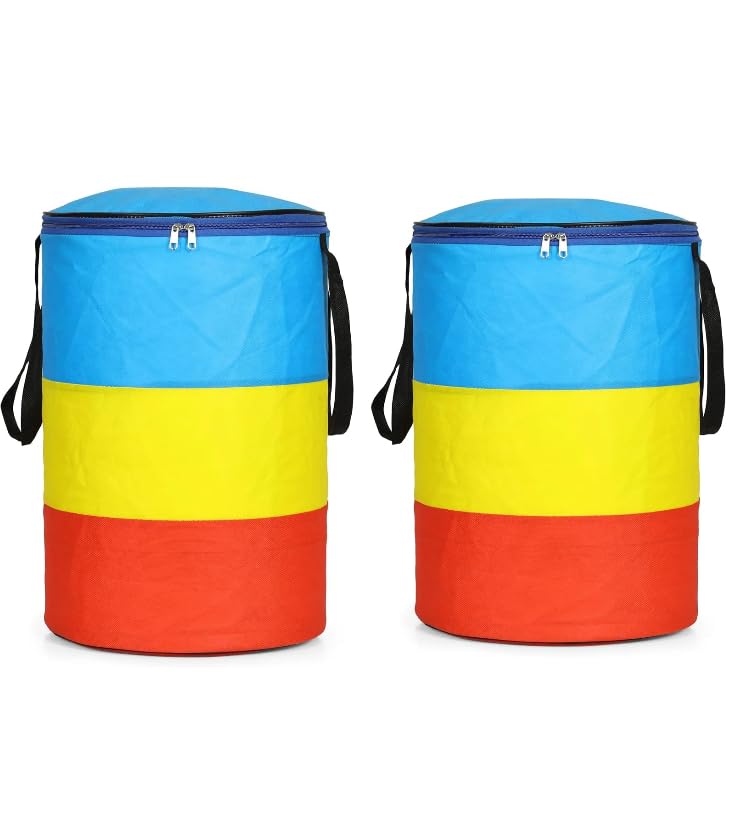 Set of 2 Foldable Laundry Baskets with Zipper Lid  Multicolor Clothes Storage Hampers with Handles for Kids, Home & Bedroom