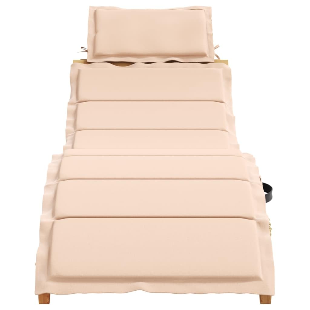 vidaXL Acacia Wood Sun Lounger with Cushion - Beige, Foldable, Weather-Resistant, Ideal for Poolside/Patio/Garden, Modern Slatted Design