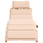 vidaXL Acacia Wood Sun Lounger with Cushion - Beige, Foldable, Weather-Resistant, Ideal for Poolside/Patio/Garden, Modern Slatted Design