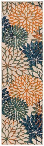 Nourison Aloha Indoor/Outdoor Blue Green 2' X 6' Area Rug, Easy Cleaning, Non Shedding, Bed Room, Living Room, Dining Room, Backyard, Deck, Patio (2X6)
