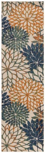 Nourison Aloha Indoor/Outdoor Blue Green 2' X 6' Area Rug, Easy Cleaning, Non Shedding, Bed Room, Living Room, Dining Room, Backyard, Deck, Patio (2X6)