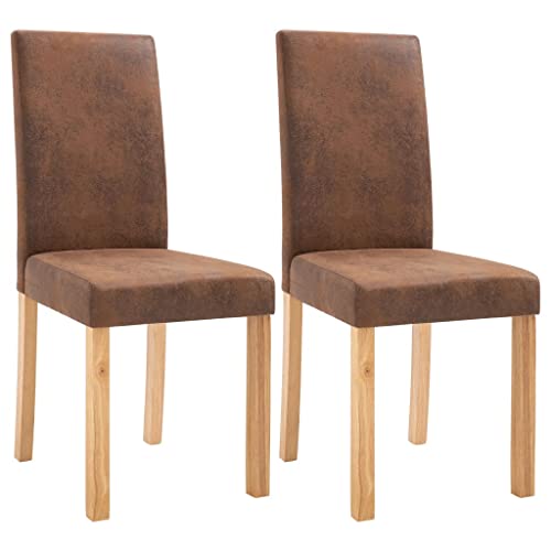vidaXL Dining Chairs 2 Pcs, Side Chair with Wood Legs, Accent Dining Chair for Home Kitchen Living Room Bedroom, Brown Faux Suede Leather
