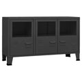 vidaXL Industrial Sideboard  Sleek Black Metal and Glass Design, Durable Construction, Ample Compartments for Storage and Displ