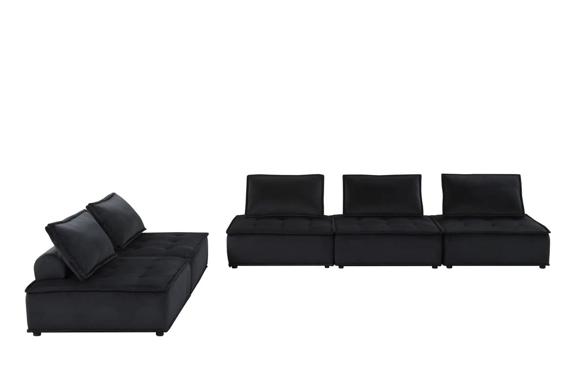 Lilola Home Anna Black Velvet 5 Pc Sofa and Loveseat