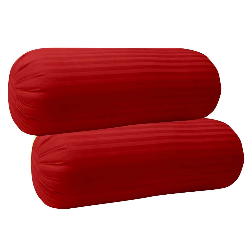 Trance Home Linen 100% Cotton Bolster Cover Set | 16X32 Inches | 200 Tc | Solid Dewan Round Pillow Covers Only | Bed Side Long P