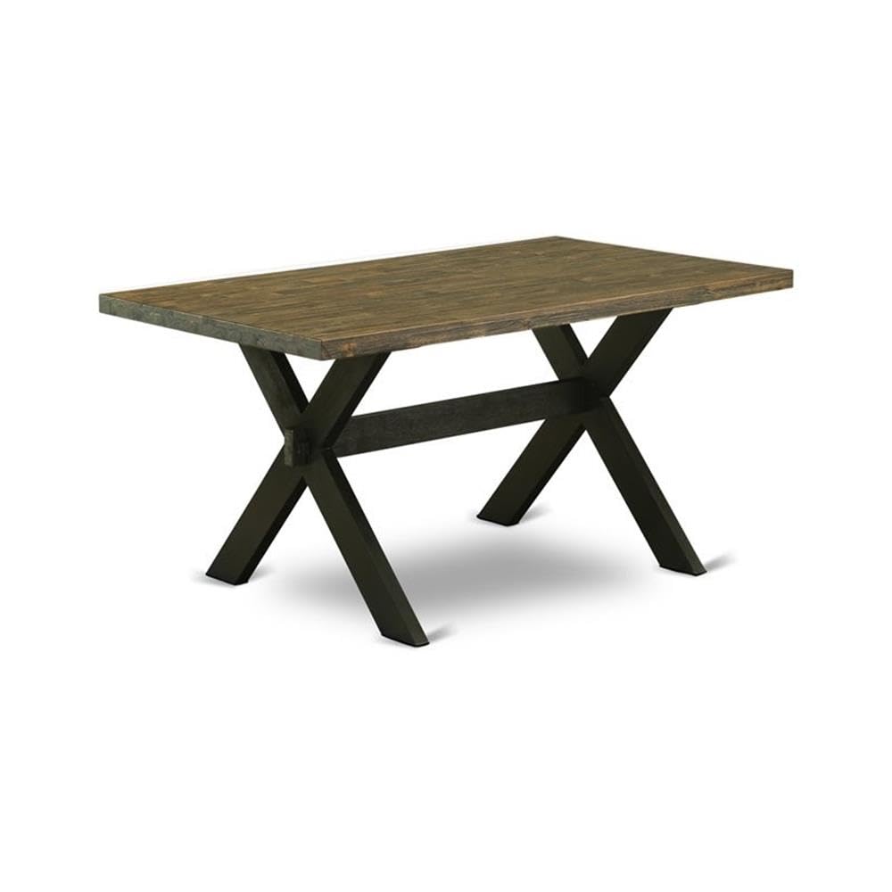 East West Furniture X676Dr124-7 7 Piece Dining Set Consist Of A Rectangle Dining Room Table With X-Legs And 6 Black Color Linen Fabric Upholstered Chairs, 36X60 Inch, Multi-Color