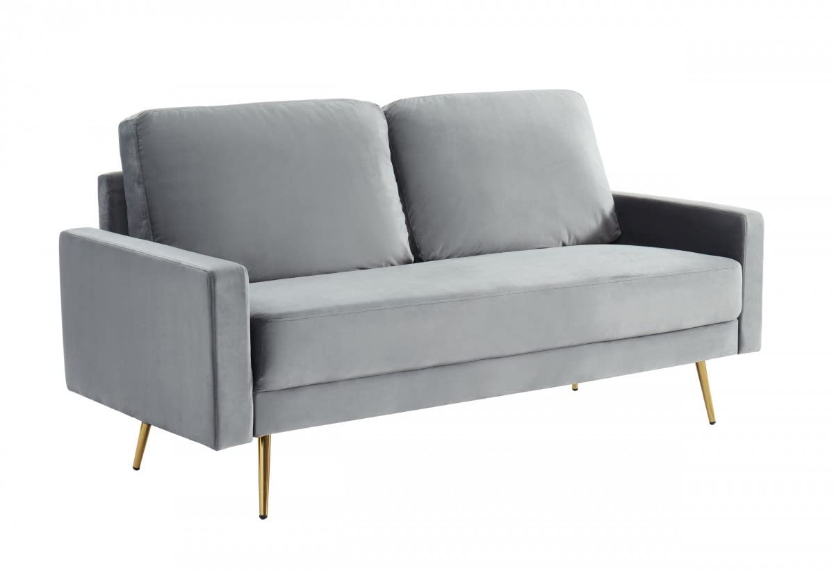 HomeRoots Compact 72' Grey Velvet Sofa with Two Cushions