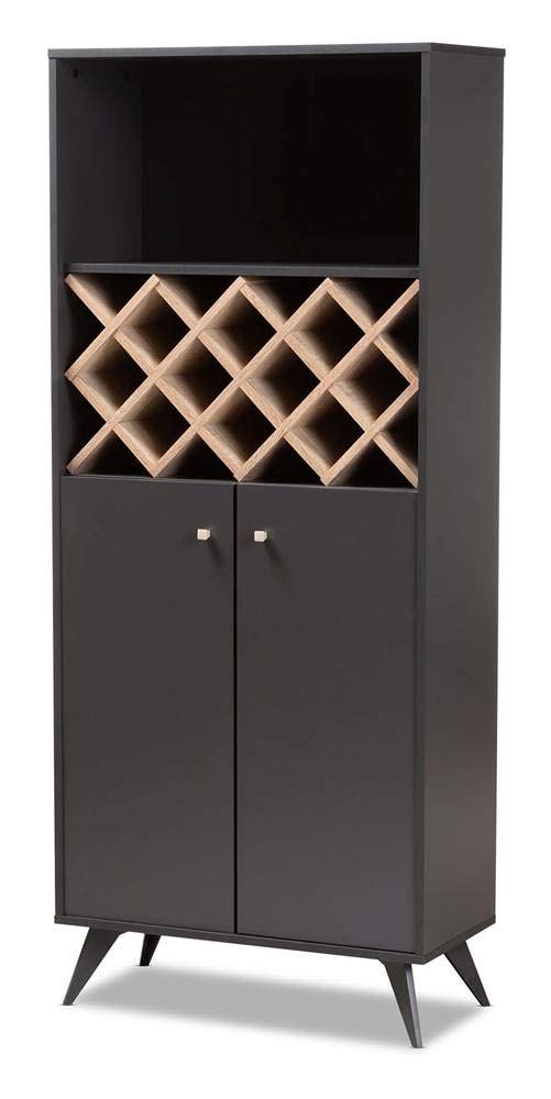 Baxton Studio Serafino Mid-Century Modern Dark Grey And Oak Finished Wood Wine Cabinet