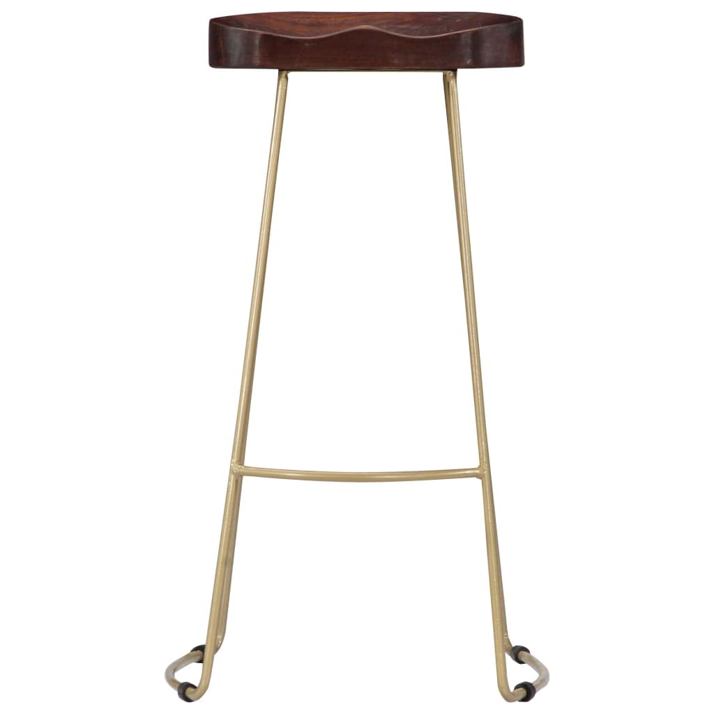 vidaXL Solid Mango Wood Gavin Bar Stools - Durable, Retro Design, Handmade, Comfortable Seat with Brass Powder-Coated Iron Base, Walnut Brown, Includes 2 Stools.