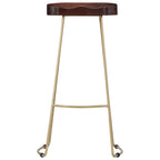 vidaXL Solid Mango Wood Gavin Bar Stools - Durable, Retro Design, Handmade, Comfortable Seat with Brass Powder-Coated Iron Base, Walnut Brown, Includes 2 Stools.