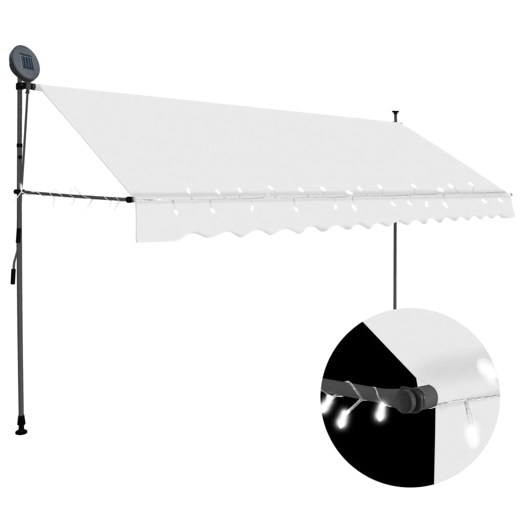 vidaXL Manual Retractable Awning 137.8&quot; Cream - Weather-Resistant with Solar Powered LED Lights - Ideal for Garden, Terrace, Balcony or Window