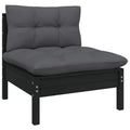 vidaXL Patio Middle Sofa - Comfortable with Cushions - Freestanding Black Garden Furniture - Solid Pinewood Construction - Flexible Modular Design