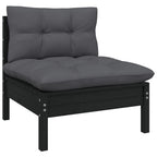 vidaXL Patio Middle Sofa - Comfortable with Cushions - Freestanding Black Garden Furniture - Solid Pinewood Construction - Flexible Modular Design