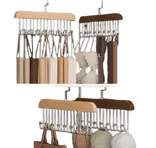 8 Hook Adjustable Wooden Hanger For Clothes, Belts, Ties, Scarves, And Accessories, SpaceSaving Closet Organizer, Multifunction