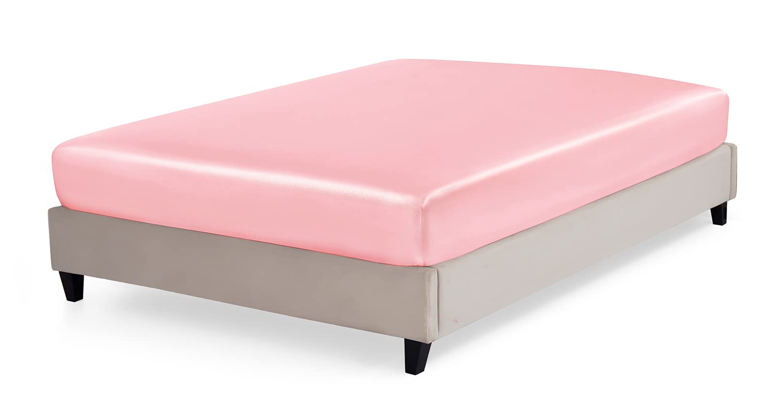 P Pothuiny Satin Fitted Sheet, Silky King Fitted Sheet Only, Blush Pink Fitted Sheet Ultra Soft Deep Pocket Bottom Bed Sheets Si