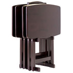 Ergode Wood Dylan 5-Piece Snack Table Set - Solid Wood, Foldable, Spacious Tops, Espresso Finish, Includes Storage Stand, Ideal for TV Meals and Appetizers, Minimal Assembly Stand