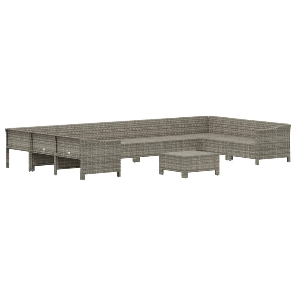 vidaXL Patio Furniture Set 11 Piece, Outdoor Armchair Sofa Ottoman with Cushions, Sectional Conversation Set for Garden Balcony, Gray Poly Rattan