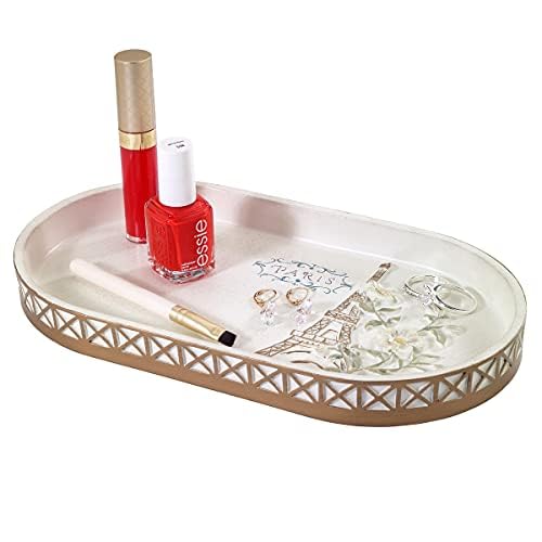 Avanti Linens - Vanity Tray, Hand Painted Resin, Countertop Accessories, Chic Bathroom Decor (Paris Botanique Collection)